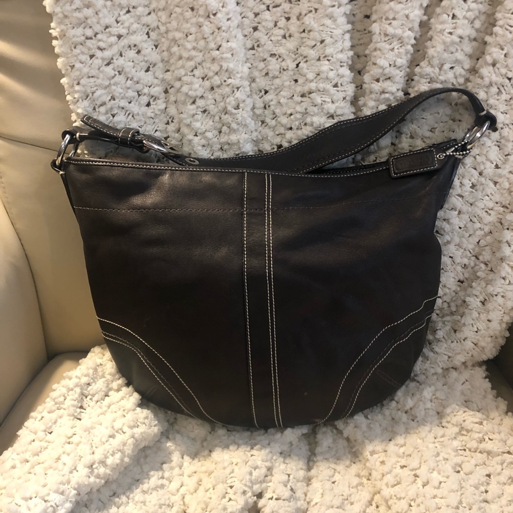 Authentic brown leather coach purse